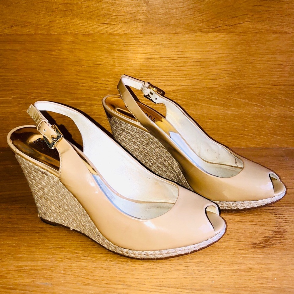 Michael Kors Patent Tan Leather Sling Back Heels